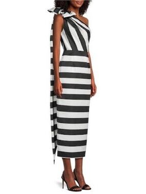 One-Shoulder Black & White Stripe Midi Dress